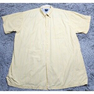 Izod Mens Shirt Size 3X Yellow Blue Stripes Button Down Up Cotton Adult Dress‎